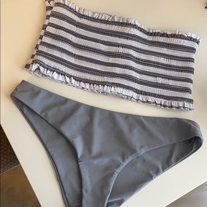 Striped bikini top with cheeky bikini bottom